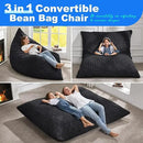 Hobestluk 3 in 1 Bean Bag Chair Giant Bean Bag Chairs for Adults with Chevron Plush Fur Cover Convertible Bean Bag Floor Cushion with Machine Washable Cover for Living Room (Chevron Plush Black) by CozyNest Decor