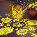 Solar Watering Can Lights Outdoor Garden Decor, Large Sunflower Hanging Lantern with Shepherd Hook, Yellow LED, Gold Finish, Floral Theme, Outdoor Decoration, Parties, Occasions by GreenHaven Gardens