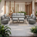 Outdoor Wicker Patio Furniture Set - 8 Piece Patio Conversation Set with 4 Wicker Swivel Rocker Chairs,2 Rattan Ottoman 1 Side Table and 1 Couch,Thick Cushions,Deep Seating(Mixed Grey/Grey) by CozyNest Decor