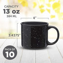 DISCOUNT PROMOS Ceramic Campfire Coffee Mugs 13 oz. Set of 10, Bulk Pack - Perfect for Tea, Espresso, Cappuccino, Hot Cocoa - Black by TinyTreasures Baby Boutique
