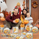 Fall Party Decorations,144Pcs Fall Thanksgiving Tableware Set Includes Plates,Napkins,Knife,Fork Black and White Buffalo Plaid Pumpkin Theme Decorations for Autumn Harvest,Thanksgiving Day by CozyNest Decor