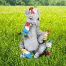 Dragon Gnome Statues Outdoor Decor, 13” Dinosaur Play with Gnomes Garden Statue, Outdoor Statue for All Season Lawn Decor, Garden Decoration, Gardening Gift by CozyNest Decor