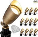 GKOLED Solid Brass Low Voltage Compact Spotlight, 12V AC/DC Waterproof Outdoor Landscape Spot Lights for House Trees Garden Yard Lawn, Up Light with 5W 2700K MR16 Bulb, Stake Included, 12 Pack by GreenHaven Gardens