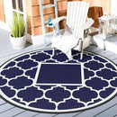 GENIMO 8' Round Outdoor Rug Waterproof for Patio Decor, Foldable Reversible Plastic Straw Area Rugs Mat for Rv, Outside Carpet for Camper, Deck, Picnic, Beach, Balcony, Camper, Blue & White by CozyNest Decor