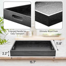 Wood Serving Tray with Handles, Home Decorative Wooden Rectangle Ottoman Decor Platter Vanity Tray for Breakfast Dinner Drinks Kitchen Dining Living Bathroom Restaurants Black by CozyNest Decor