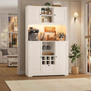 FINETONES 71" Pantry Cabinet with 7-Color LED Light and Charging Station, Kitchen Pantry Cabinet with Microwave Stand, Kitchen Hutch Food Storage Cabinet with Outlet and Wine Racks, White by CozyNest Decor