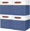Collapsible Fabric Storage Cubes 11x11 Cube Storage Bins, 4 Pack Closet Baskets Box with Handles for Organizing, Shelf, Toys, Clothes, Home, Office, Nursery (Navyblue&White) by TinyTreasures Baby Boutique