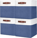 Collapsible Fabric Storage Cubes 11x11 Cube Storage Bins, 4 Pack Closet Baskets Box with Handles for Organizing, Shelf, Toys, Clothes, Home, Office, Nursery (Navyblue&White) by CozyNest Decor