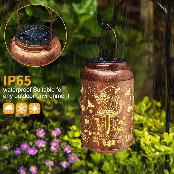 2 Pack Solar Lanterns Outdoor Waterproof, Mushroom Garden Decor Gifts for Women Mom Grandma Hanging Solar Lights Metal Solar Decoration Outside LED Lanterns for Yard, Patio, Lawn, photo 4 of 6