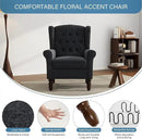 UIXE High Back Accent Chair, Upholstered Armchair in Fabric, Retro Wingback Arm Chair for Living Room, Comfy Single Sofa Bedroom Reading Seat with Solid Wood Legs - Black Blue by CozyNest Decor