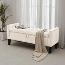 Storage Ottoman Bench, Velvet Upholstered Footstool for Bedroom and Living Room, Tufted Seat with Storage, Wooden Legs & Metal Rivets, Beige by CozyNest Decor