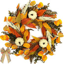 CYANBLOOM Fall Wreaths for Front Door: Rustic 20-22 Inch Bow Wreath with Golden Eucalyptus, White Pumpkins & Wheat - Lovely Warm Vibes Outdoor Indoor Farmhouse Decor for Halloween Thanksgiving Autumn by CozyNest Decor