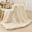 Bigacogo Chunky Knit Throw Blanket for Couch, 40x40 inches, 100% Hand Knitted with Thick Jumbo Chenille Yarn, Cozy Soft Large Rope Knot Cable Crochet Blankets for Sofa Bed Living Room, Beige by CozyNest Decor
