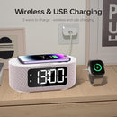 JALL Fabric Alarm Clock for Bedroom, with Big Led Screen Display, Bluetooth Stereo Sound Speaker, FM Radio, Fast Wireless Charging, USB Charging Port, Nightlight, White Noise, Ideal for Gift, Pink by TinyTreasures Baby Boutique