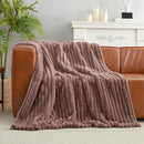 Amélie Home Faux Fur Throw Blanket for Couch, Cozy Fuzzy Fluffy Fur Luxurious Soft Striped Plush Gift Blankets for Family Sofa Chair Bed Living Room Bedroom, 55"x70", Light Coffee by CozyNest Decor