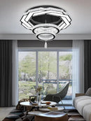 Flashing God Dia 32" Modern Crystal Chandelier Crystal Black Ceiling Light Fixtures LED Flush Mount Ceiling Light for Living Room Bedrooms Dining Room Dimmable 2700k- 6000k by CozyNest Decor