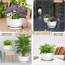 12 Inch Wide Water Ripples Flower Pots for Indoor or Outdoor Plants, Large Plant Pots with Drainage Holes & Saucer, Plastic Planters Set for Garden & Home Decor (White with Black Speckles) by GreenHaven Gardens