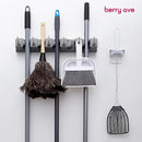 Combo 5 Slot Broom Holder w/ 1 Self Adhesive Mop Gripper No-Drilling, Wall Mount Tool Organizers For Kitchen, Garage, Laundry Room- Anti-Slip Hanger For Brooms, Mops, Rakes, Dustpans (Grey / White) by CozyNest Decor