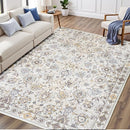Washable Area Rug 5x7 for Living Room & Bedroom, Large Neutral Floral Rugs, Soft & Non Slip, Low Pile Wool Carpets for Indoor Under Table Dining Home Office Nursery Playroom, Beige by TinyTreasures Baby Boutique