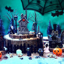 56 Pcs Halloween Village Accessories Set Halloween Haunted House Village Set Miniature Tombstones Tree Fake Spiders Fence Streetlamp Figurines for Home Table Party Decor by CozyNest Decor