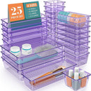 WOWBOX 25 PCS Plastic Drawer Organizer Set, Desk Drawer Divider Organizers and Storage Bins for Makeup, Jewelry, Gadgets for Kitchen, Bedroom, Bathroom, Office, Clear Purple by TinyTreasures Baby Boutique
