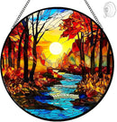 Sunrise Tree and River Landscape Stained Glass Suncatcher for Window Hanging - Sunrise Painting Sun Catcher Window Ornaments with Metal Chain and Hook - Decor Gift for Mom Wife Husband Nature Lovers by GreenHaven Gardens