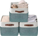 DECOMOMO Storage Bins Fabric Storage Baskets for Shelves, Linen Closet Organization Toys Nursery (Green and White, Large - 3 Pack) by CozyNest Decor