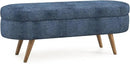 Oval Storage Bench 43.5" Linen Fabric Upholstered Entryway Bench with Solid Wood Legs Ottoman Bench Indoor Bench for Living Room/Bedroom/End of Bed/Entryway (Blue) by CozyNest Decor
