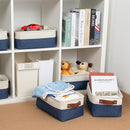 DULLEMELO Set of 6 Small Baskets for Organizing, Small Fabric Storage Bins for Toys Storage, Collapsible Storage Bins with Leather Handles for Shelves, Closets, Laundry, Nursery(White&Blue) by TinyTreasures Baby Boutique