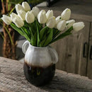 White Gradient Ceramic Vase with 2 Handles, Modern Farmhouse Decor, Rustic Terracotta Pottery, Decorative Flower Vases, Clay Small Vase, Centerpiece for Dining Table - 7 Inch Tall by GreenHaven Gardens