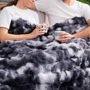 Cozy Bliss Faux Fur Throw Blanket for Couch, Fuzzy Soft Plush Thick Bubble Blanket for Sofa Bedroom Living Room, 90 * 90 Inches Tie Dye Black by CozyNest Decor