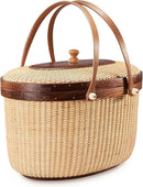 Nantucket Style Basket Picnic Basket Rattan Handmade Products Woven Sewing Storage Basket Two Swing Handles Tote Bag for Women by GreenHaven Gardens