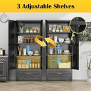 75" Kitchen Pantry Cabinet with Drawer, Metal Storage Cabinets with Doors and 4 Adjustable Shelves,Black Kitchen Cabinet with 2 Gold Handles,Food Cupboard for Livingroom,Pantry by CozyNest Decor