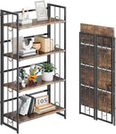 4NM No Assembly 4 Tiers Folding Bookshelf, 47.2" H Foldable Storage Shelves Vintage Bookcase Standing Racks Study Organizer Home Office - Rustic Brown Black by CozyNest Decor