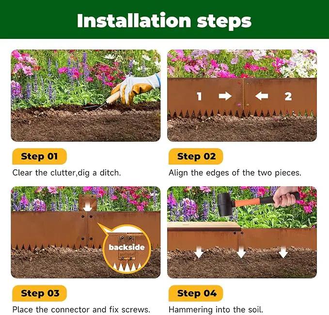 Cor Ten Steel Garden Metal Landscape Edging 40 inch with Top Bending Protection Pre-Rusted Cor Ten Steel Garden Edging 6 Pack Edge for Lawn Yard (10 inch-180 Degree Bend, Rusted), photo 3 of 7