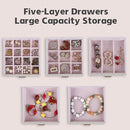 Kendal Jewelry Box, 6-Layer Jewelry Storage Organizer for Necklace Bracelet Rings Watch, 10.2"x8.2"x6" Classic PU Leather 5 Drawers Large Storage Capacity with Mirror by TinyTreasures Baby Boutique