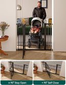 Babelio 36.5-57" Extra Wide Baby Gate with Cat Door,Auto Close&Two Way Swing,Pressure Mounted Dog Gates for Stairs,Doorways,Includes 4 Wall Cups and 3 Extension Pieces,Black by TinyTreasures Baby Boutique