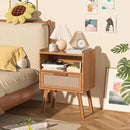 Lerliuo Rattan Nightstands Set of 2, Side Table with Drawer, Cane Accent Bedside End Table with Solid Wood Legs, Mid Century Modern Night Stand for Bedroom, Dorm and Small Spaces (Tea Brown) by CozyNest Decor