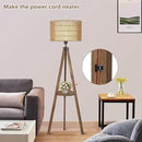 Boho Tripod Floor Lamps for Living Room, Rattan Wood Floor Lamp with Fabric Shades, Mid Century Standing Lamp with Shelf, Foot Switch, Modern Farmhouse Tall Lamps for Bedroom Office Brown by CozyNest Decor