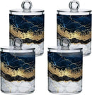 2 Pack Qtip Holder Dispenser Navy Blue Marble Bathroom Storage Canister Lid Acrylic Plastic Apothecary Jar Set Vanity Makeup Organizer for Cotton Swabs/Pads/Floss by CozyNest Decor