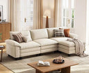 LINSY HOME Modular Sectional Sofa - 123'' Comfy Corduroy Cloud Sofa Oversized L Shaped Couch with Movable Ottoman, Soft Modern Sofa for Living Room Apartment, Beige by CozyNest Decor