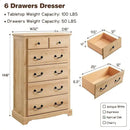 T4TREAM 6 Drawers Dresser Chests for Bedroom, 48" Tall Rustic Chset of Drawers, Wood Dressers Organizer for Bedroom, Living Room,Hallway, Natural Oak by CozyNest Decor