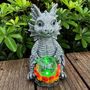 Solar Garden Statue Dragon Figurine with 7-Color Changing Solar Crackle Globe Lights- Loving Dragon for Patio,Balcony,Yard, Lawn-Unique Idea Gifts (Grey) by GreenHaven Gardens