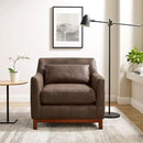 Extra Deep Accent Chair, Comfy Fabric Armchair with Wood Base, Upholstered Single Sofa Chair for Living Room & Bedroom, Faux Leather Dark Brown by CozyNest Decor