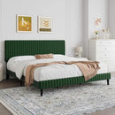 King Size Bed Frame, Velvet Upholstered Platform Bed with Vertical Channel Tufted Headboard and Footboard, No Box Spring Required, Easy Assembly, Green by CozyNest Decor
