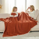 Snuggle Sac Orange Waffle Throw Blanket for Couch Bed Sofa 50x60 inches, Reversible Blanket Microfiber Fluffy Fuzzy Cozy Knit Soft Throws for Women Mothers Birthday Gifts by CozyNest Decor