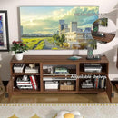 Fireplace TV Stand for Television up to 80 Inch,Entertainment Center with Adjustable Shelf,Mid-Century Modern Fluted TV Stand with 23" Electric Fireplace,Media Console for Living Room,Bedroom by CozyNest Decor