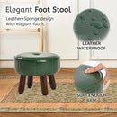 13in Small Foot Stool Ottoman, Round Faux Leather Foot Rest for Couch, Under Desk Pouf Footstool Footrest with Non-Skid Rubber Legs for Ling Room, Bedroom, 13''L x 13''W x 10.2''H, Green by CozyNest Decor