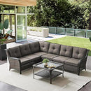 Outdoor Furniture Sectional Sofa L Shaped Couch - Patio Wicker Set with Coffee Table, 3 Piece Rattan Patio Conversation Sets with Gray Cushion for Deck Backyard Sunroom by GreenHaven Gardens