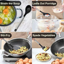 Pleafind 4-Pcs Silicone Cooking Utensils Set, Wok Utensils Set Include Wok Ladle, Slotted Spoon, Solid Spatula and Slotted Spatula, Silicone and Stainless Steel Kitchen Utensils, Dishwasher Safe by CozyNest Decor